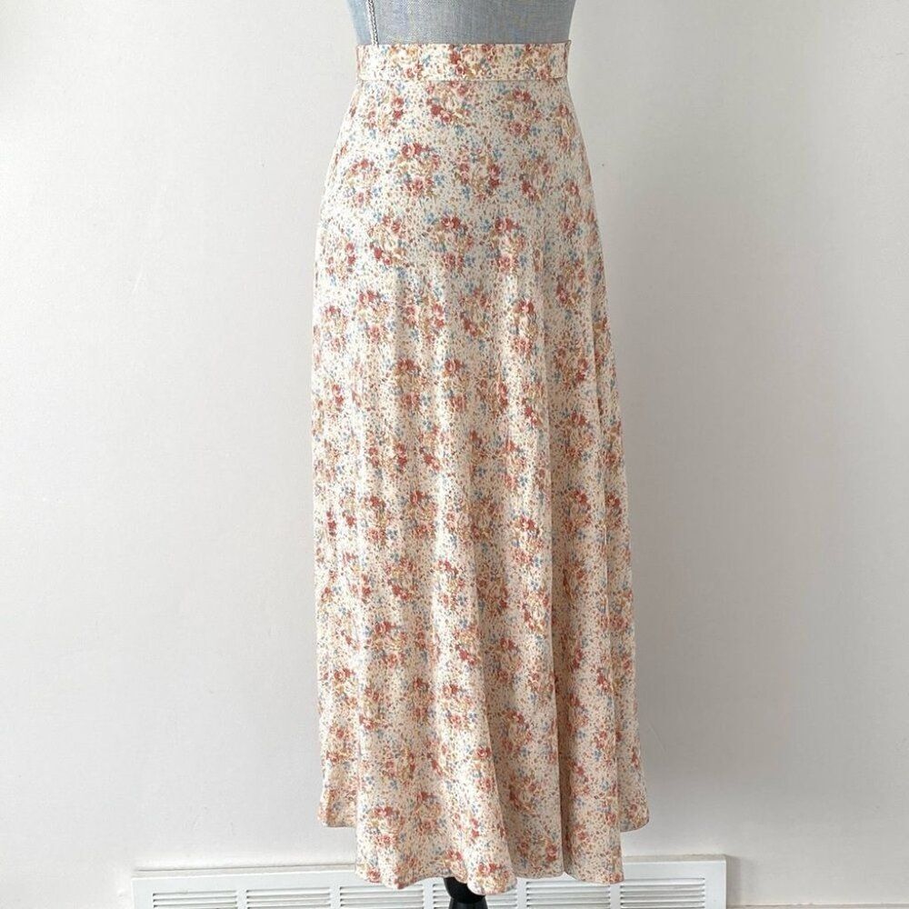 VTG Laura Ashley Floral Midi-Maxi Skirt Cream Pink Blue Sz US 6 Cottage Garden
